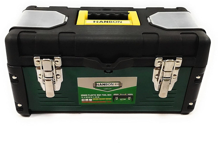 GSK Cut 14Inch Tool Organiser with Removable Tray Metal Latch For Tool Parts Repair kit for Storage of Tools, Parts, Toys, Repair Tool etc. with one hand Snap Latch Tool Box with Tray
