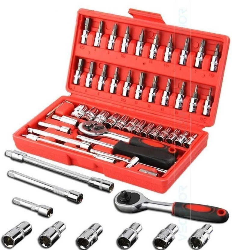 REVA TK0046 46 Pieces Socket Wrench Set with 1/4 inch Screwdriver Drive Socket Tool Box