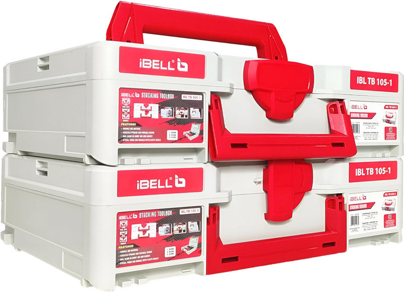 iBELL TB105-1 Stacking Multifunctional Tool Storage Box, PC+ABS Plastic - Pack of 2 , Large Size Stackable Tool Storage Box, 40kg Load Capacity, Tool Box