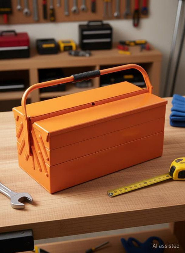 Solitaire High Grade Metal Tool Box With Handle For Home Garage Hand Tools Machine Tools Hammer Drill Machine Nuts Screw Driver 5 Compartments 4 Trays Weight Upto 30 Kg Suitable For Tools [ Orange ] SOLITAIRE TOOL BOX Tool Box with Tray