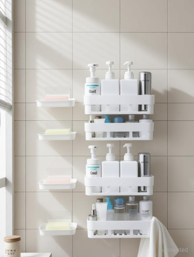 HXOSET HXOSET PACK OF 10(5 Bathroom Shelves+ 5 Soap Dish)-Waterproof ABS Plastic Kitchen Bathroom Soap Holder/Bathroom Accessories/Heavy Duty Magic Sticker Single Soap Dishes /Bathroom Hardware/Toothbrush Holder Soap Box/Bathroom Shower Organizer Rack Shelf/Dishwasher Liquid, Brush,Cloth, Soap/Wall Mount N - Flipkart Deal