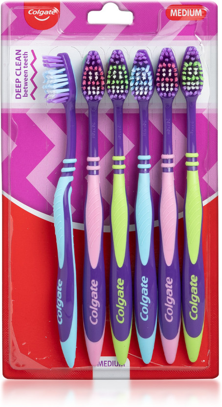 Colgate ZigZag Medium Bristle Multicolour, Compact Brush Head Medium Toothbrush(Pack of 6)