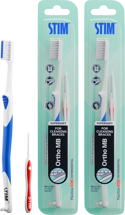STIM Ortho Mb Toothbrush | Toothbrush For Orthodontic Braces | With Mouth Brush | Soft Toothbrush(Pack of 2)