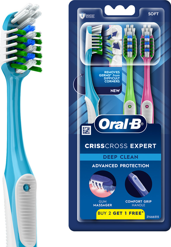 Oral-B Crisscross Bacteria Blast Deep Clean, Soft Toothbrush(Pack of 3)