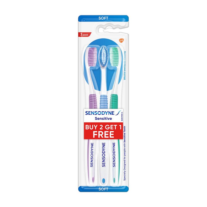 SENSODYNE Sensitive tooth brush with soft rounded bristles, 3 pieces Extra Soft Toothbrush(Pack of 3)