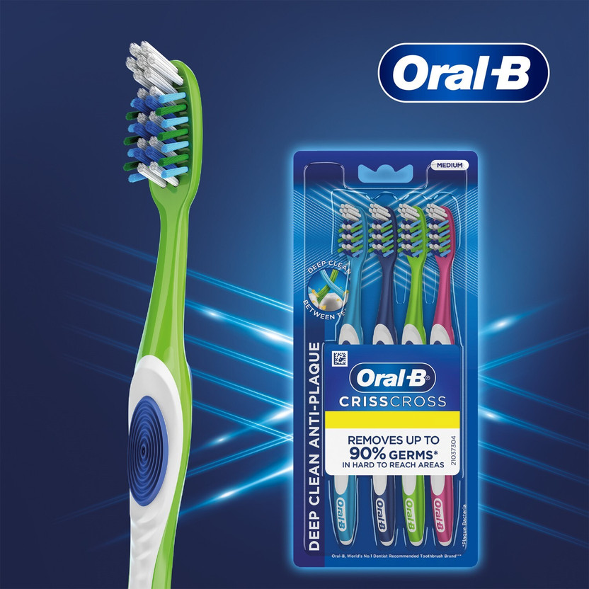 Oral-B Crisscross Deep Clean, , Multicolour Medium Toothbrush(Pack of 4)