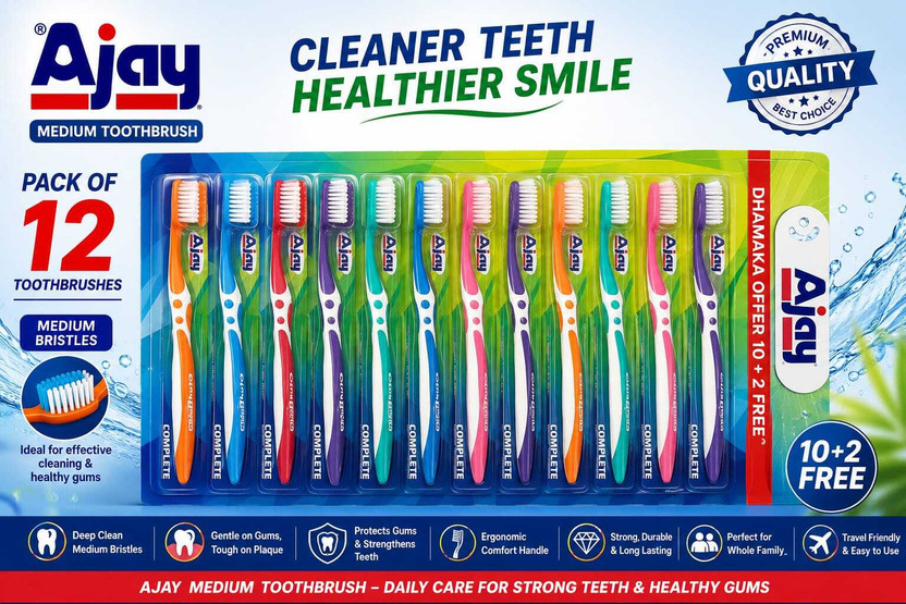 Ajay Ajay premium medium tooth brush pack of 12 Medium Toothbrush(Pack of 12) - Flipkart Deal