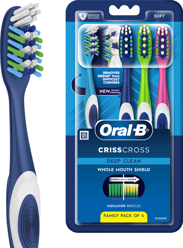 Oral-B Crisscross Deep Clean, Family value pack of 4 Soft Toothbrush(Pack of 4)