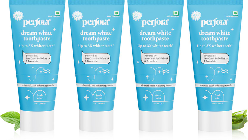 Perfora Perfora Dream White Toothpaste for Adults-75 gm|SLS Free & Instant Teeth Whitening Toothpaste(300 g, Pack of 4) - Flipkart Deal