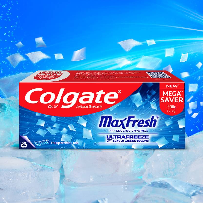 Colgate MaxFresh Toothpaste, Blue Gel Paste with Menthol: Peppermint Ice (Combo Pack) Toothpaste 300 g, Pack of 2