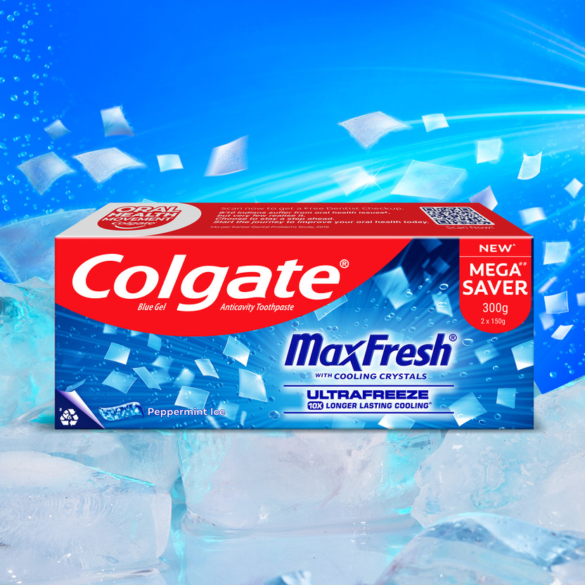 Colgate MaxFresh Toothpaste, Blue Gel Paste with Menthol: Peppermint Ice (Combo Pack) Toothpaste(300 g, Pack of 2)
