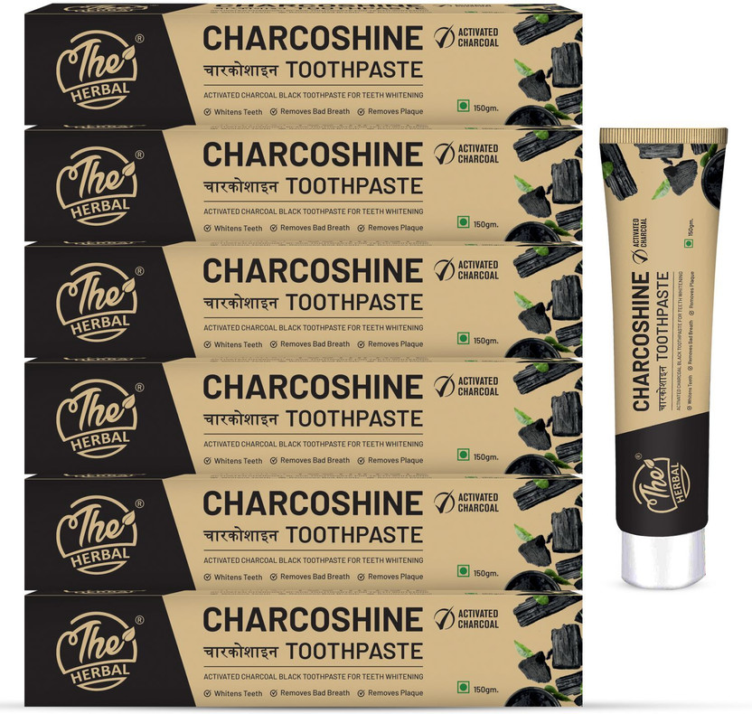The Herbal Charcoal Toothpaste For Teeth Whitening, Plaque Removal & Fresh Breath Herbal Toothpaste(900 g, Pack of 6)