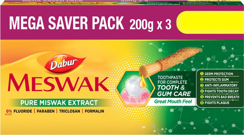 Dabur Meswak Complete Oral & Gum Care | No added Fluoride & Paraben Toothpaste(600 g, Pack of 3)