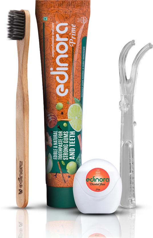 Edinora Edinora Oral hygiene kit - Prime 90g edible toothpaste, neem brush, floss & floss holder Toothpaste(90 g, Pack of 4) - Flipkart Deal