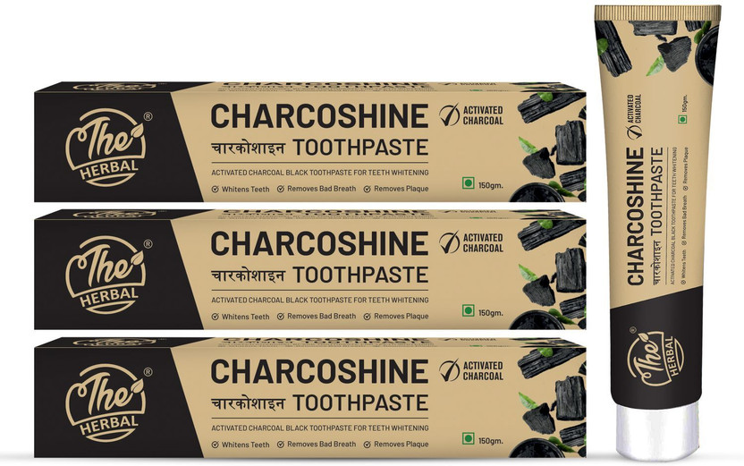 The Herbal Charcoal Toothpaste For Teeth Whitening, Plaque Removal & Fresh Breath Herbal Toothpaste(450 g, Pack of 3)