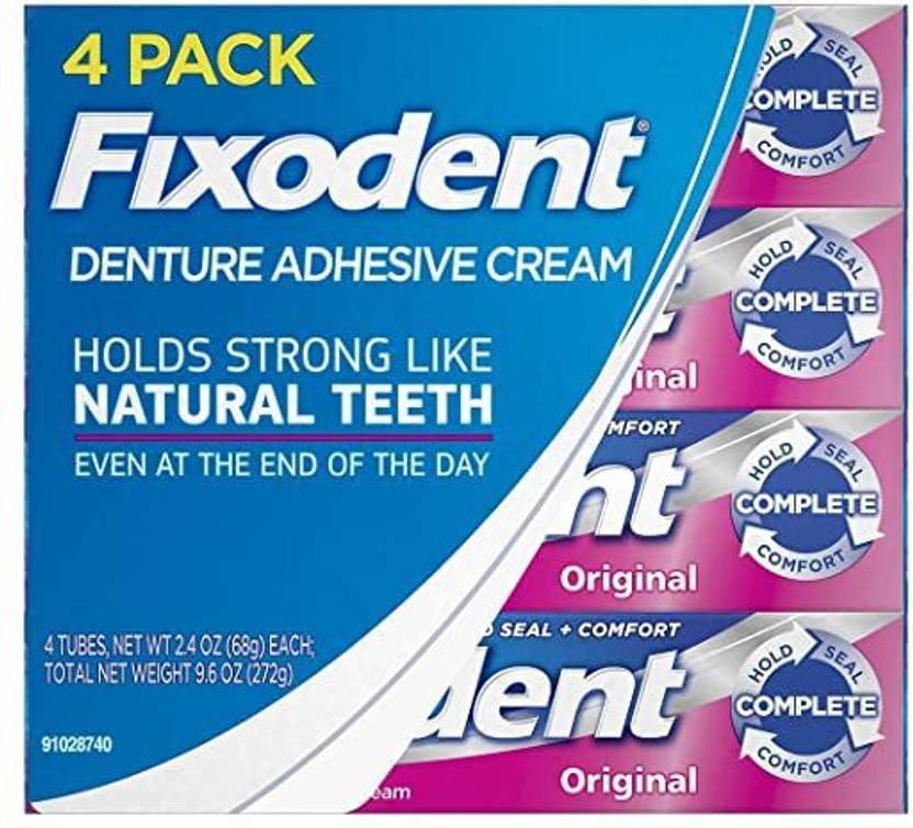 Fixodent Complete Original Denture Adhesive Cream 2.4 Oz Pack of 4