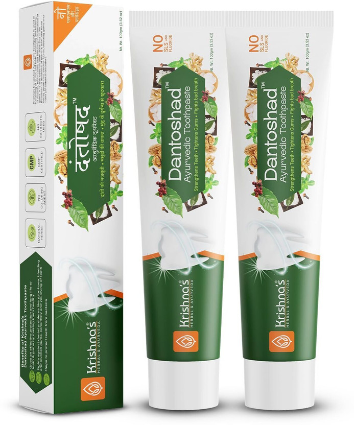 Krishna's Herbal & Ayurveda Dantoshad Toothpaste For Strong & Healthy Teeth, Gums With 15 Ayurvedic Herbs(100 g, Pack of 2)