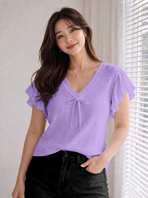 RM RM ENTERPRISE Casual Self Design Women Purple Top - Flipkart Deal