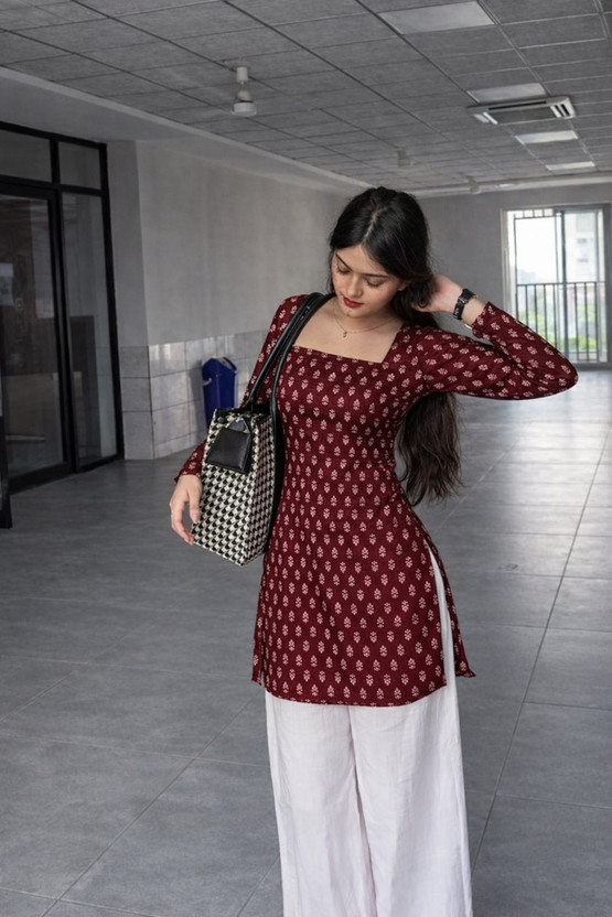 Chhapainama fashion Casual Printed, Ethnic Motifs Women Maroon Top