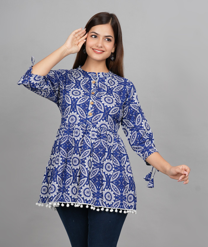 VIHIN TEXTILE Casual Printed Women Blue Top