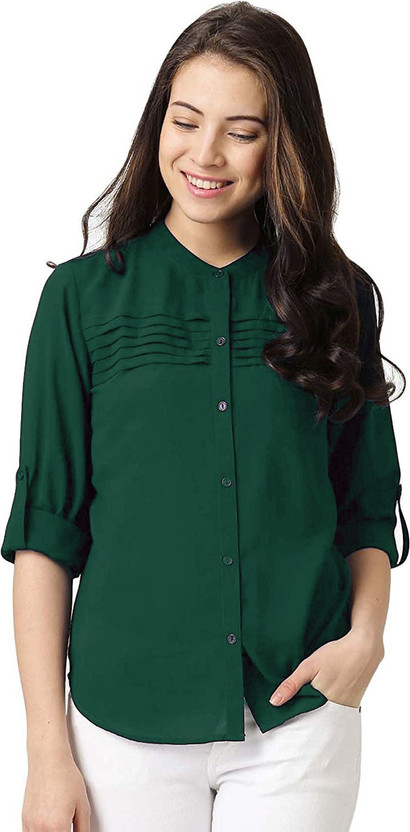 Dark green button up shirt women's clearance