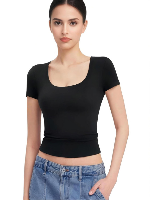 SIGHTBOMB Casual Solid Women Black Top