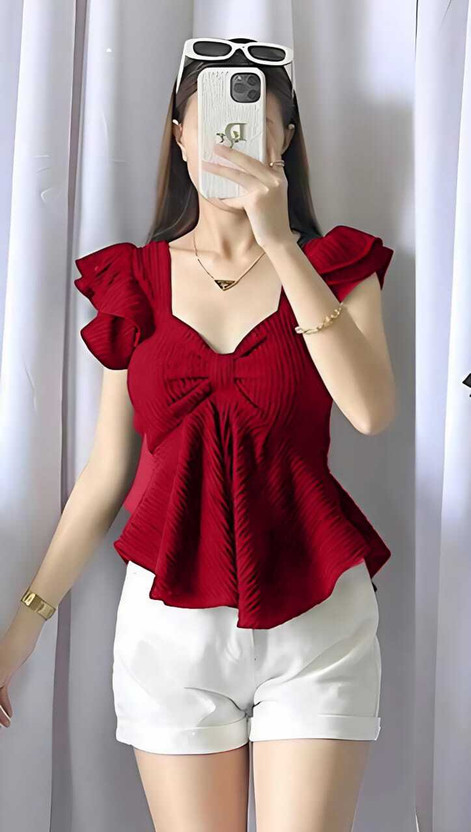 Tooba enterprises Casual Solid Women Maroon Top