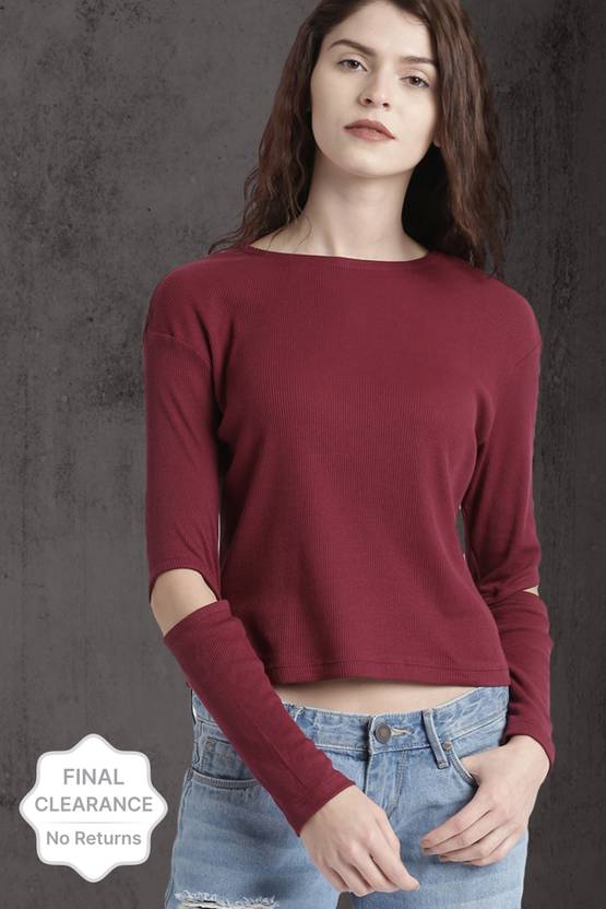 Roadster Casual Cutout Solid Women Maroon Top
