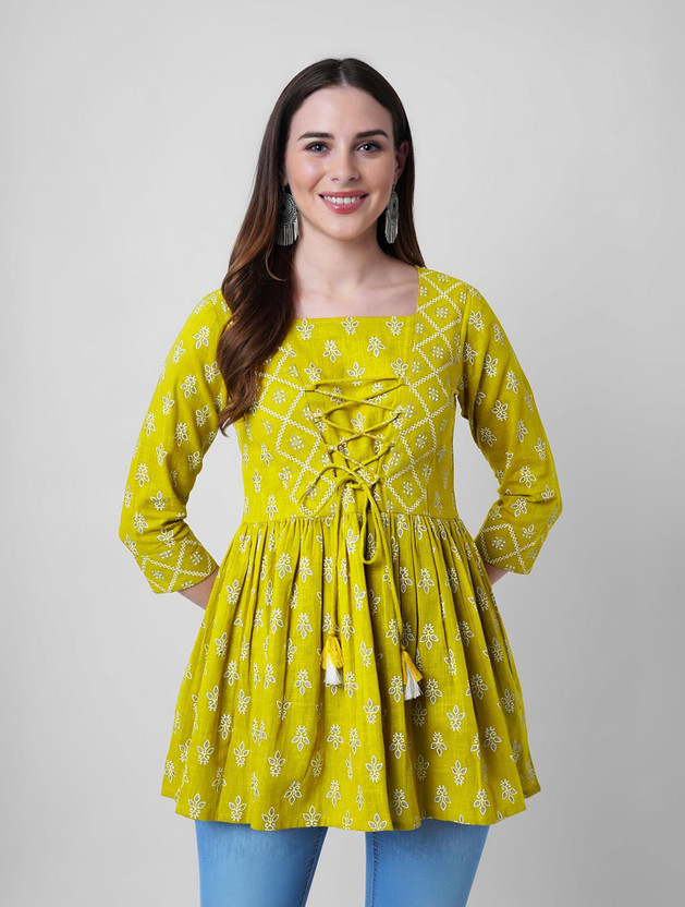 God God Bless Casual Printed Women Yellow Top - Flipkart Deal