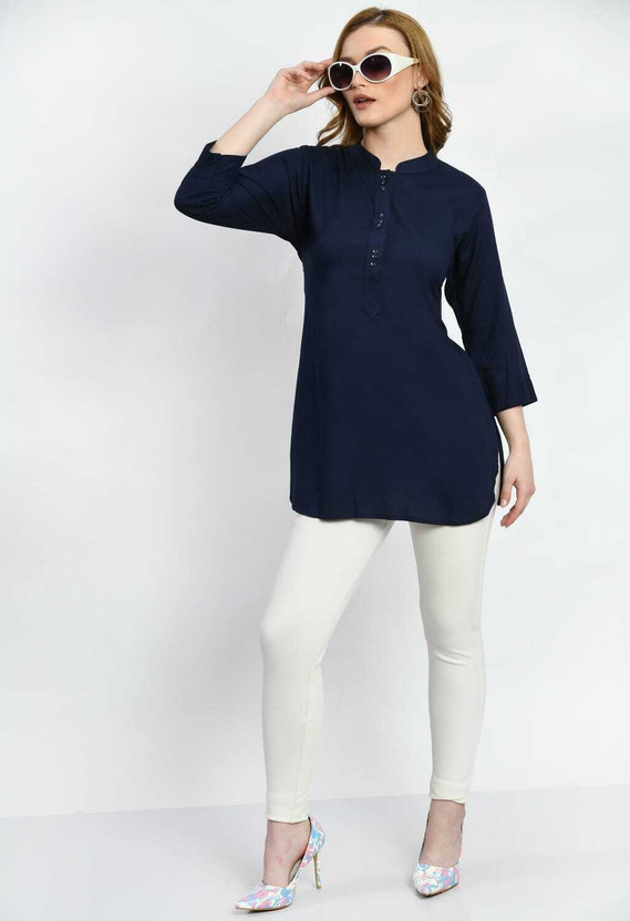 CREATIVE Casual Solid Women Dark Blue Top