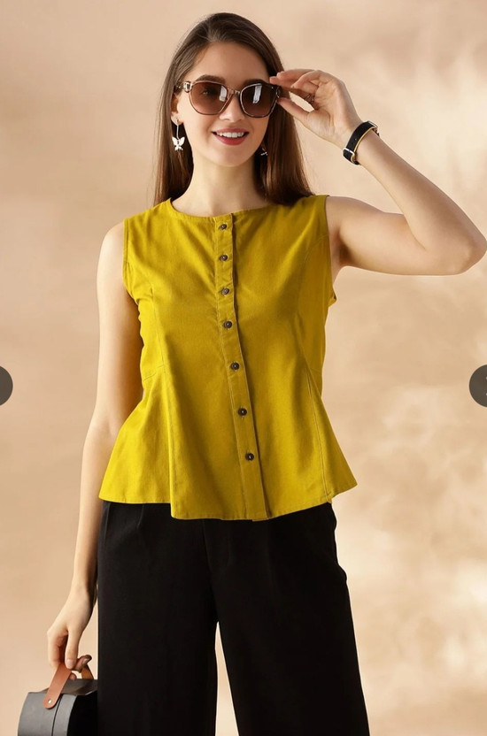 KIVICREATIONS KIVICREATIONS Casual Solid Women Yellow Top - Flipkart Deal