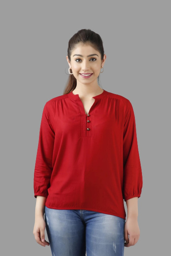 himanc Casual Solid Women Red Top