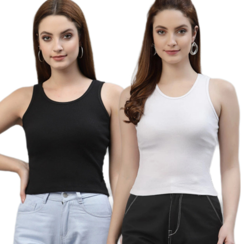 ZERISH ZERISH Casual Solid Women Black, White Top - Flipkart Deal