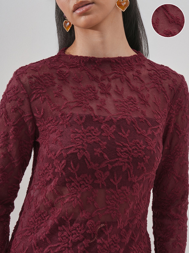 Tokyo Talkies Casual Self Design Women Brown Top