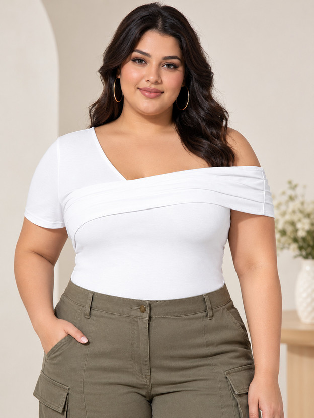 Curvy CLOSET Casual Solid Women White Top