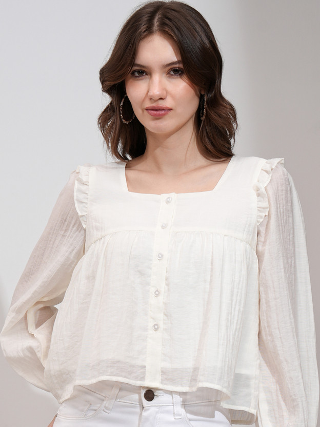 Tokyo Talkies Casual Solid Women White Top