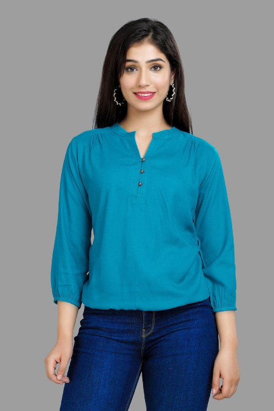 himanc Casual Solid Women Green Top