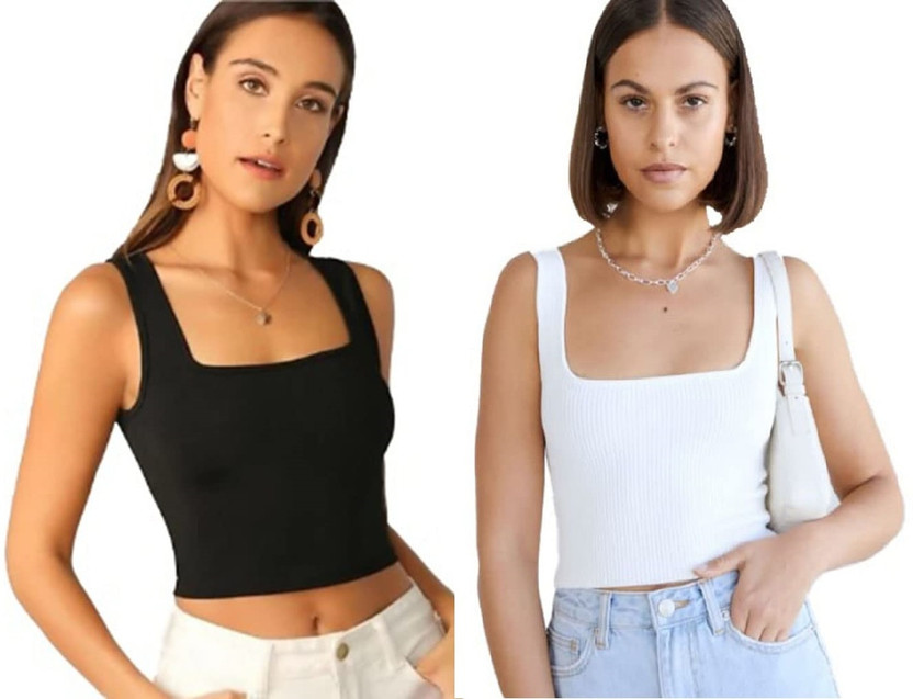 SriSaras Casual Solid Women Black, White Top