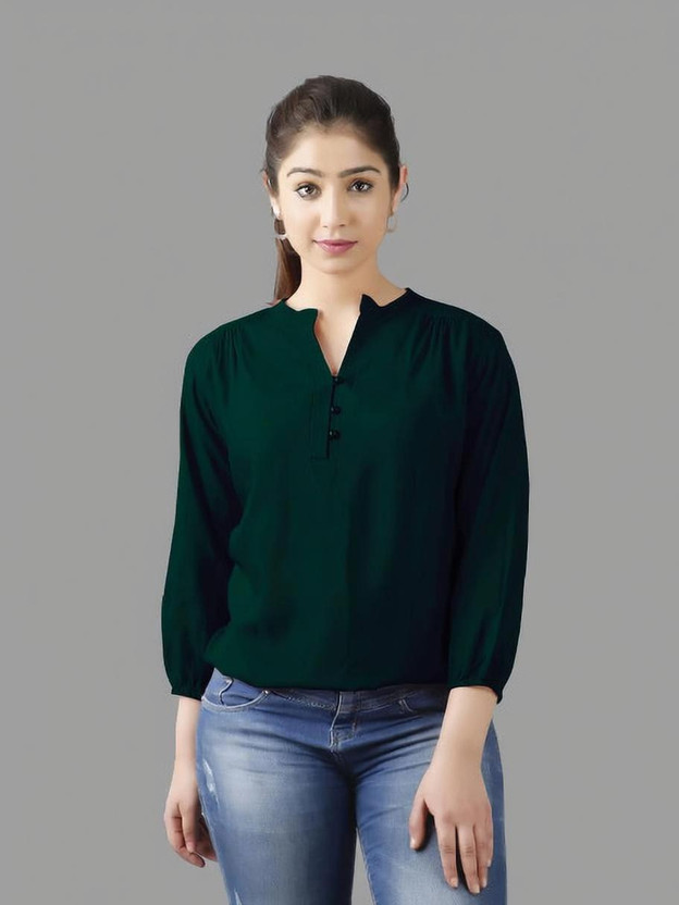 himanc Casual Solid Women Green Top