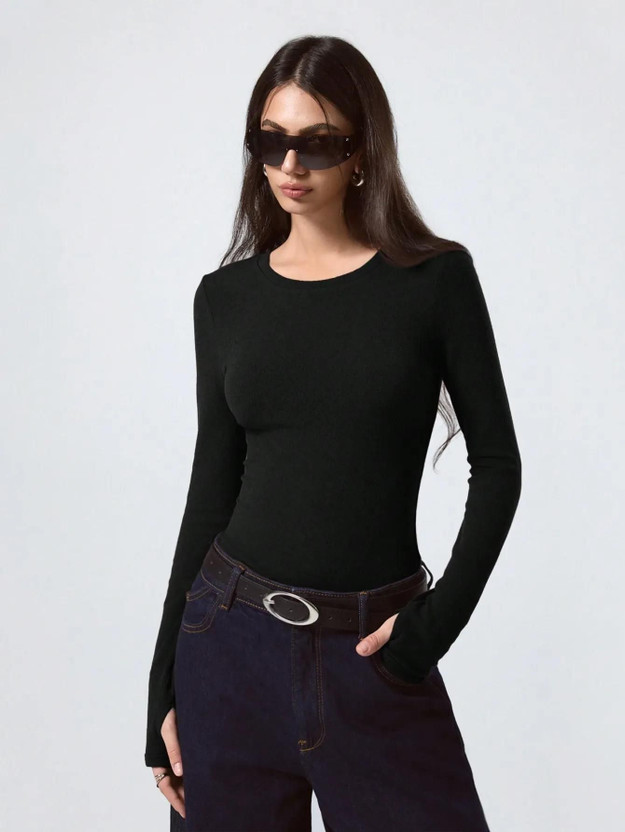 KOTTY Casual Solid Women Black Top