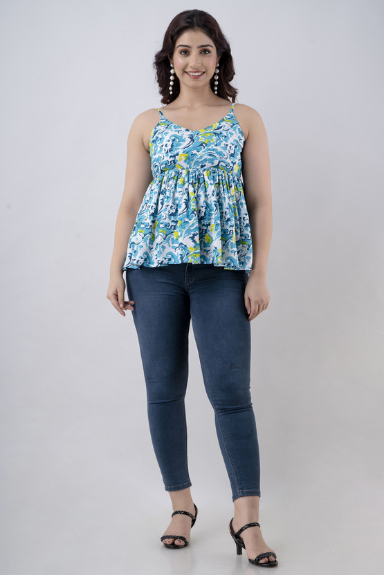 NYAARI Casual Printed Women Blue, White, Green Top
