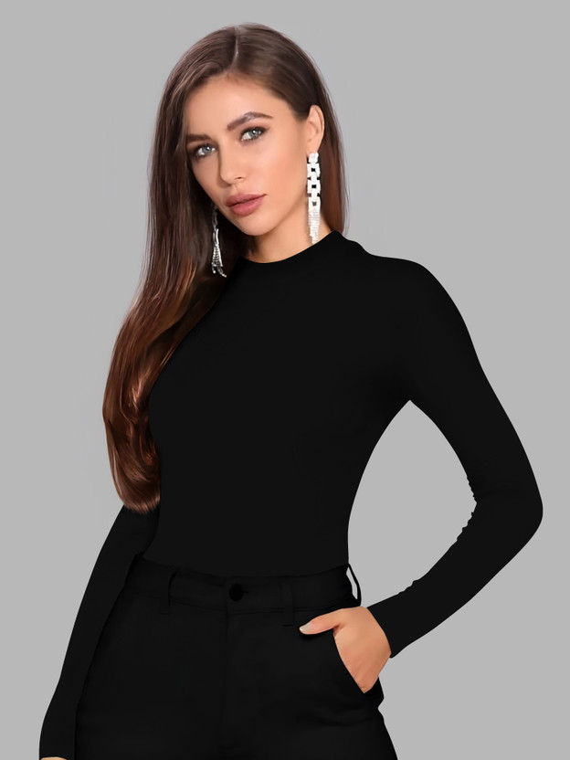 Dream Beauty Fashion Casual Full Sleeve Solid Women Black Top