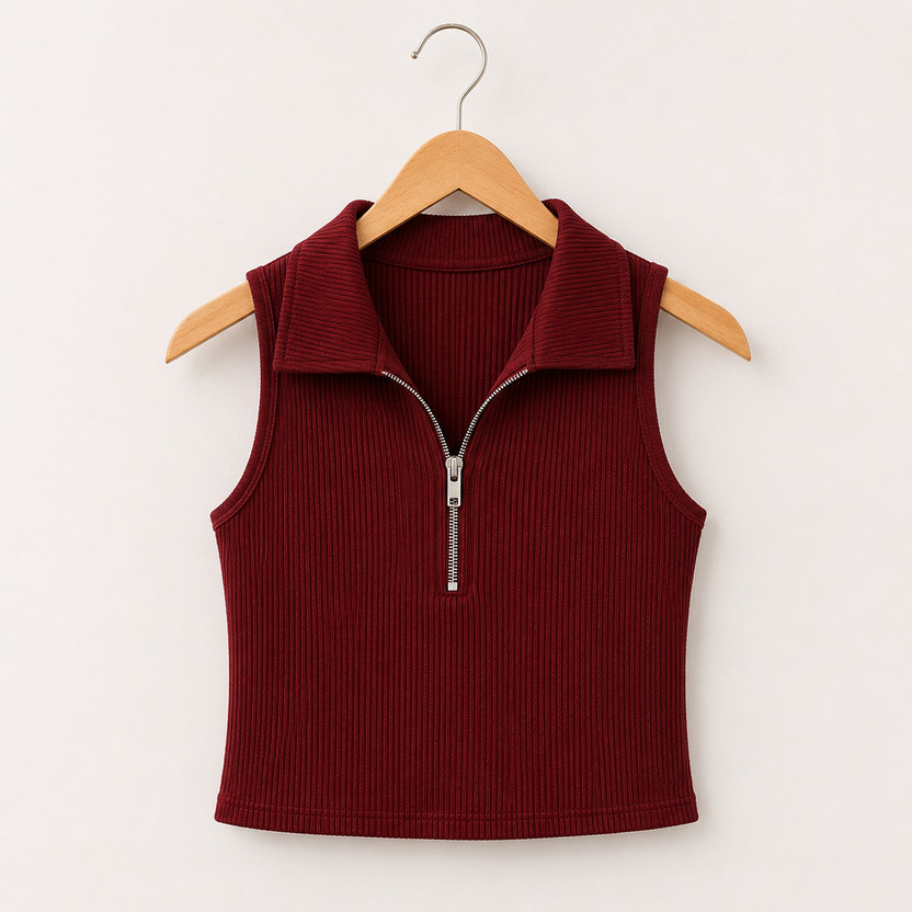 ZENWREN Girls Casual Cotton Blend Top(Maroon, Pack of 1)