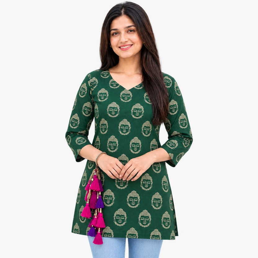 RR RR GLOBAL Formal Ethnic Motifs Women Dark Green Top - Flipkart Deal