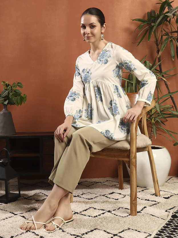 Kirnya Casual Printed Women Blue Top