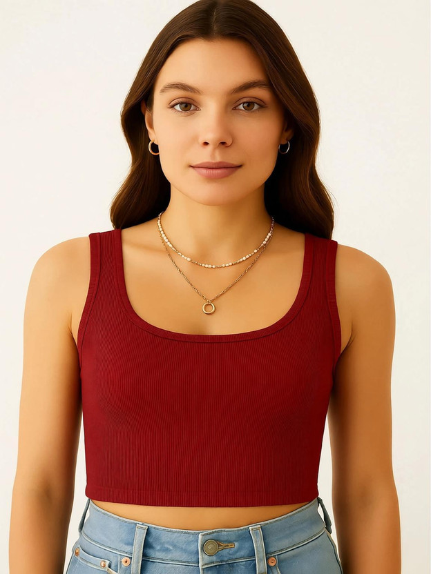 EXILION EXILION Beach Wear Solid Women Maroon Top - Flipkart Deal