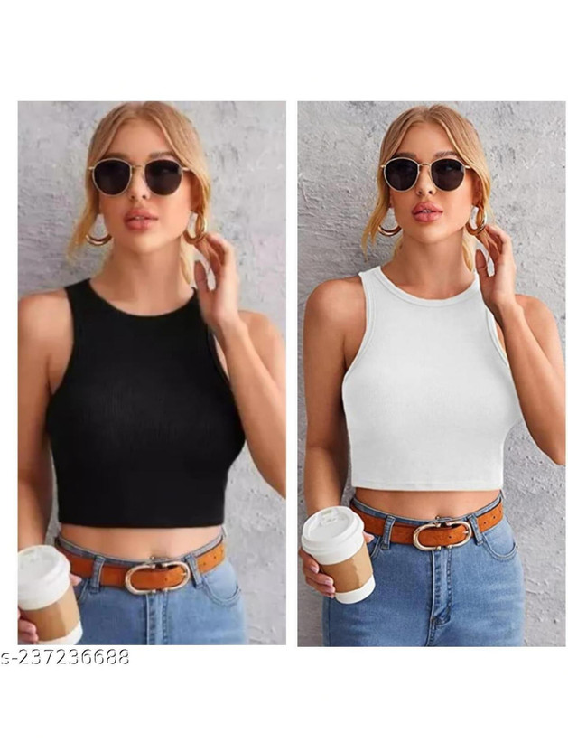 TUSI Casual Solid Women White, Black Top