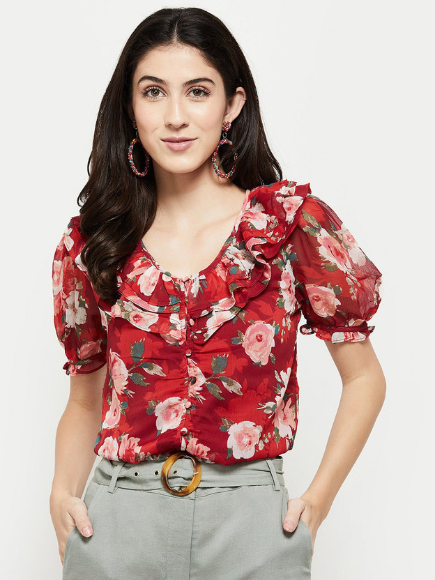 MAX MAX Casual Floral Print Women Red Top - Flipkart Deal