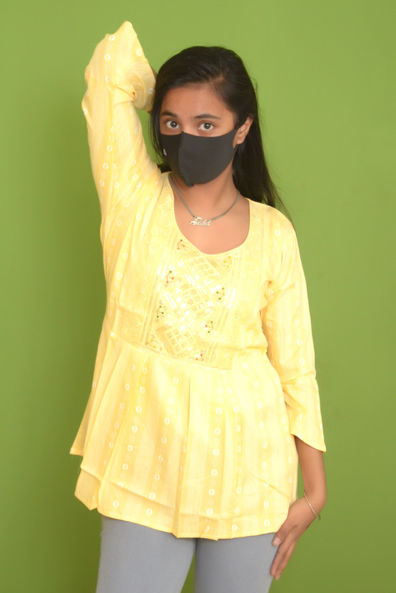 sidre Casual Embroidered Women Yellow, White Top