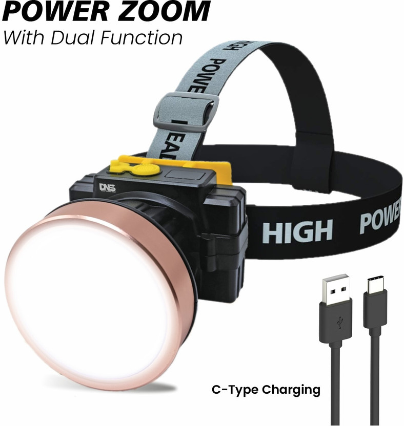 Daily Needs Shop 200W Laser Rechargeable Headlamp With Straps For Outdoor Usage 3600 mAh Battery Torch(Black, 11 cm, Rechargeable)